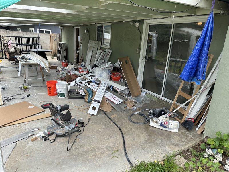 Patio debris cleanup — Before