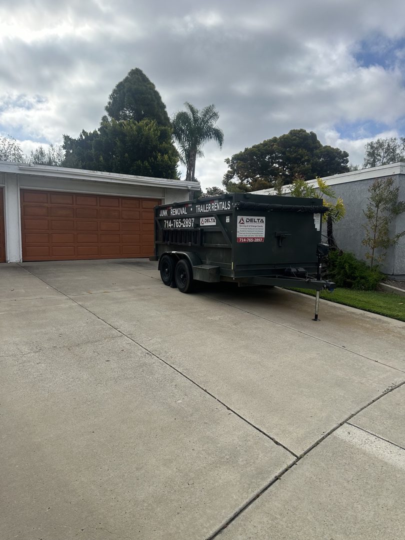 Real Delta trailer rental on a driveway in Villa Park, California